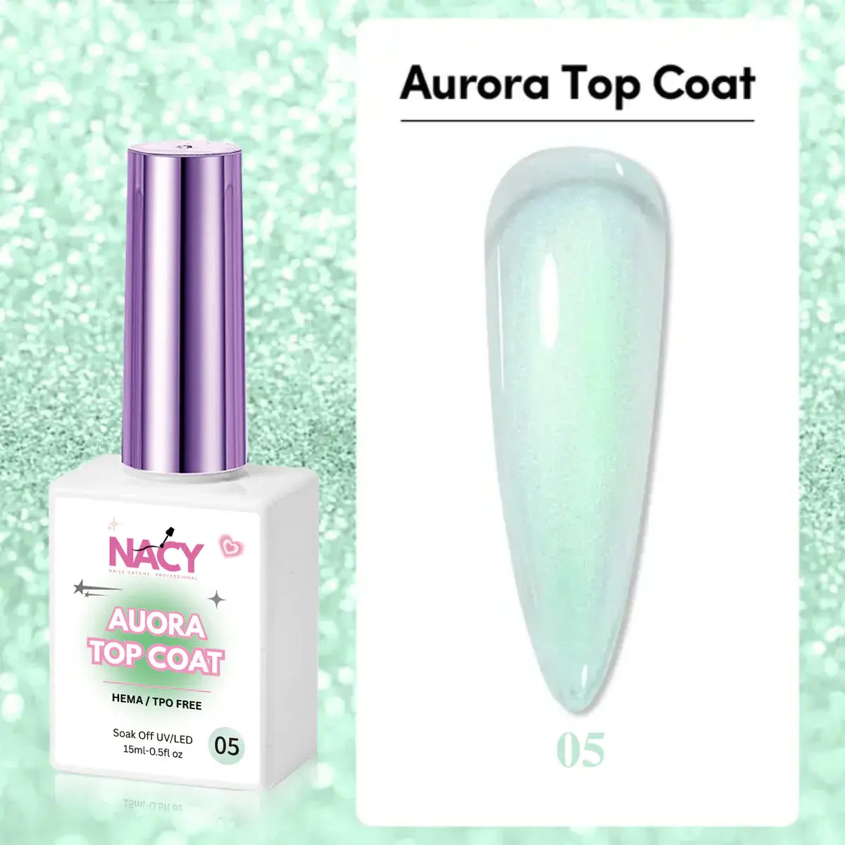 Set Nacy Auora 2in1 Top Coat Gel 0.5oz - 5 Colors