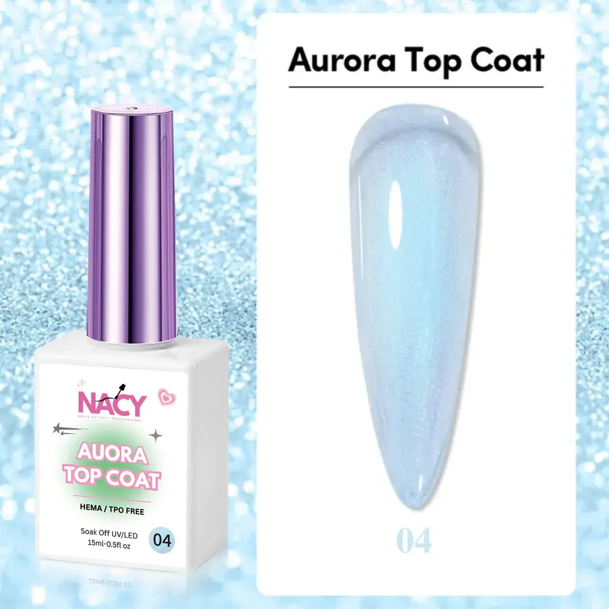 Set Nacy Auora 2in1 Top Coat Gel 0.5oz - 5 Colors