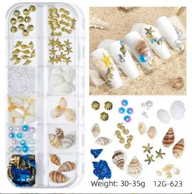 Summer Ocean Beach Series 3D Nail Charm Box of 12 slots (5 styles)