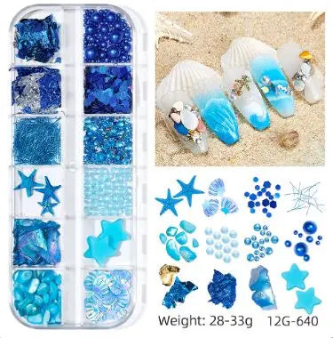 Summer Ocean Beach Series 3D Nail Charm Box of 12 slots (5 styles)