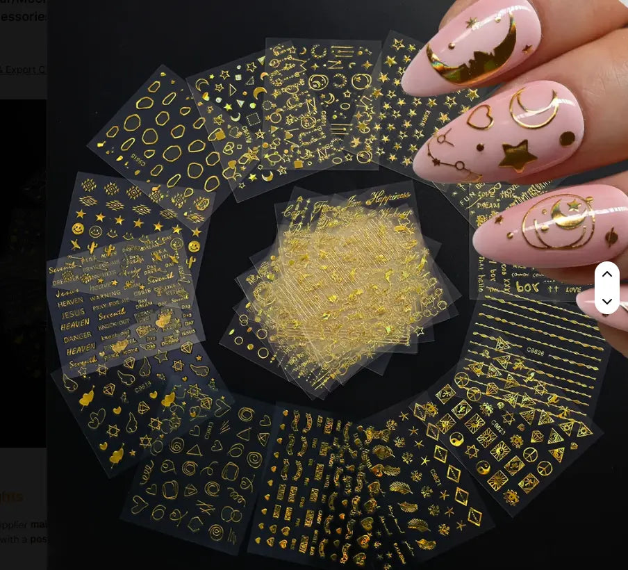3D Laser Gold Star/Moon Geometry Nail Stickers (Set of 30pcs)