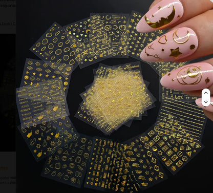 3D Laser Gold Star/Moon Geometry Nail Stickers (Set of 30pcs)