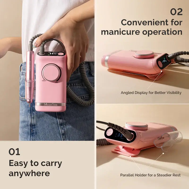 MelodySusie SM320G Clip-On Advanced Rechargeable 2-in-1 Nail Drill with Tilted Display Design 35,000RPM