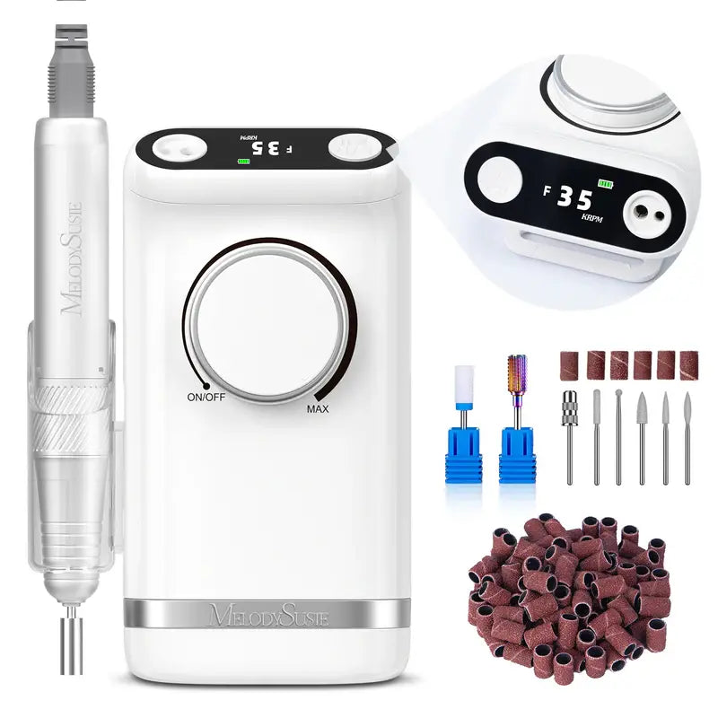 MelodySusie SM320G Clip-On Advanced Rechargeable 2-in-1 Nail Drill with Tilted Display Design 35,000RPM