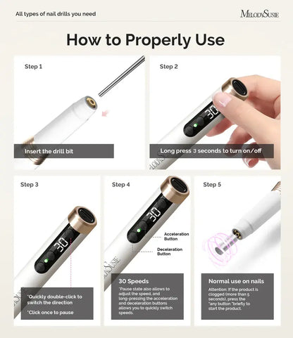 MelodySusie PM170F Pen-Shaped Ultra-Slim Rechargeable Nail Drill 30,000RPM