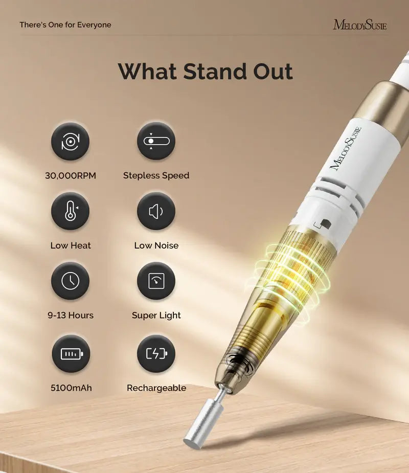 MelodySusie Jade(SC320C) Clip-On Vintage-Style Rechargeable Nail Drill 30,000RPM
