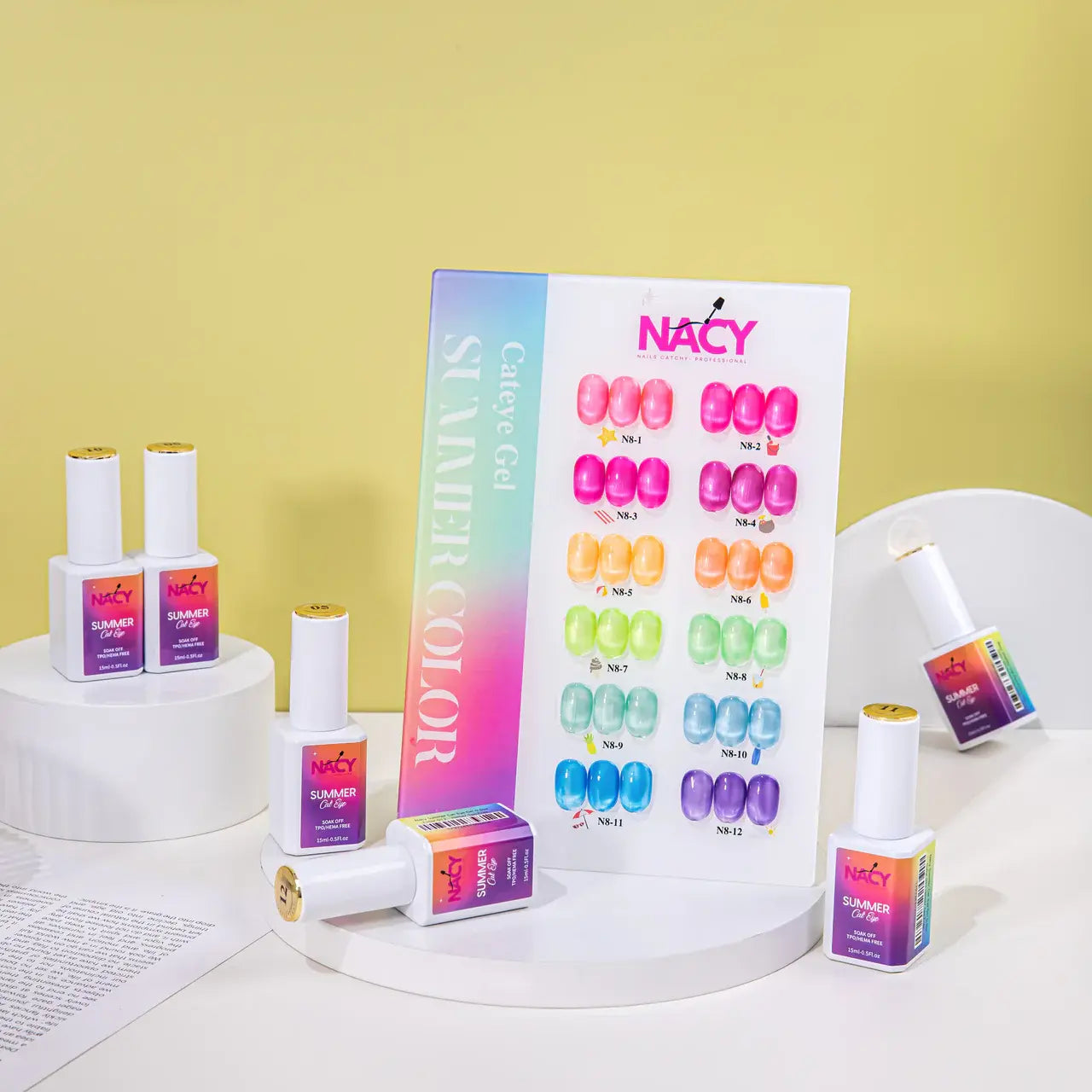 NACY SUMMER GLAZE SET CAT EYE 12 COLORS GEL 0.5OZ - HEMA/TPO FREE
