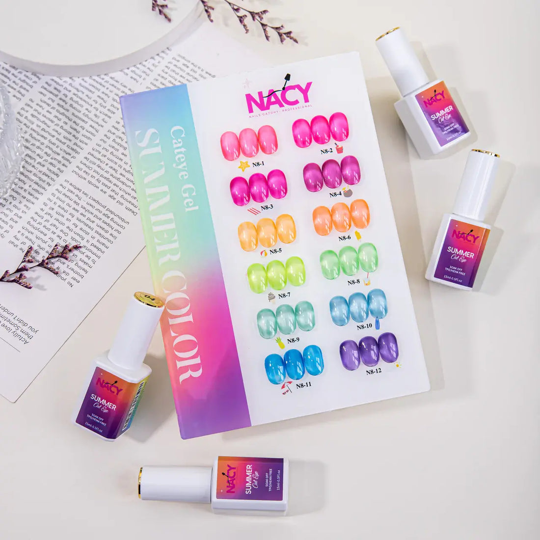 NACY SUMMER GLAZE SET CAT EYE 12 COLORS GEL 0.5OZ - HEMA/TPO FREE