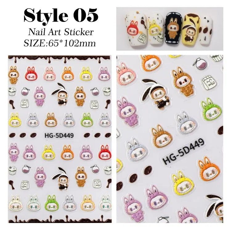 Nail Sticker 5D Sculpture Embossed Labubu - Various in many styles