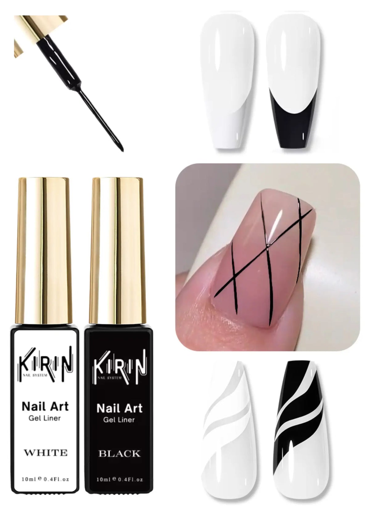 KIRIN Nail Art Gel Liner Best selling 0.4oz (Black &amp; White)