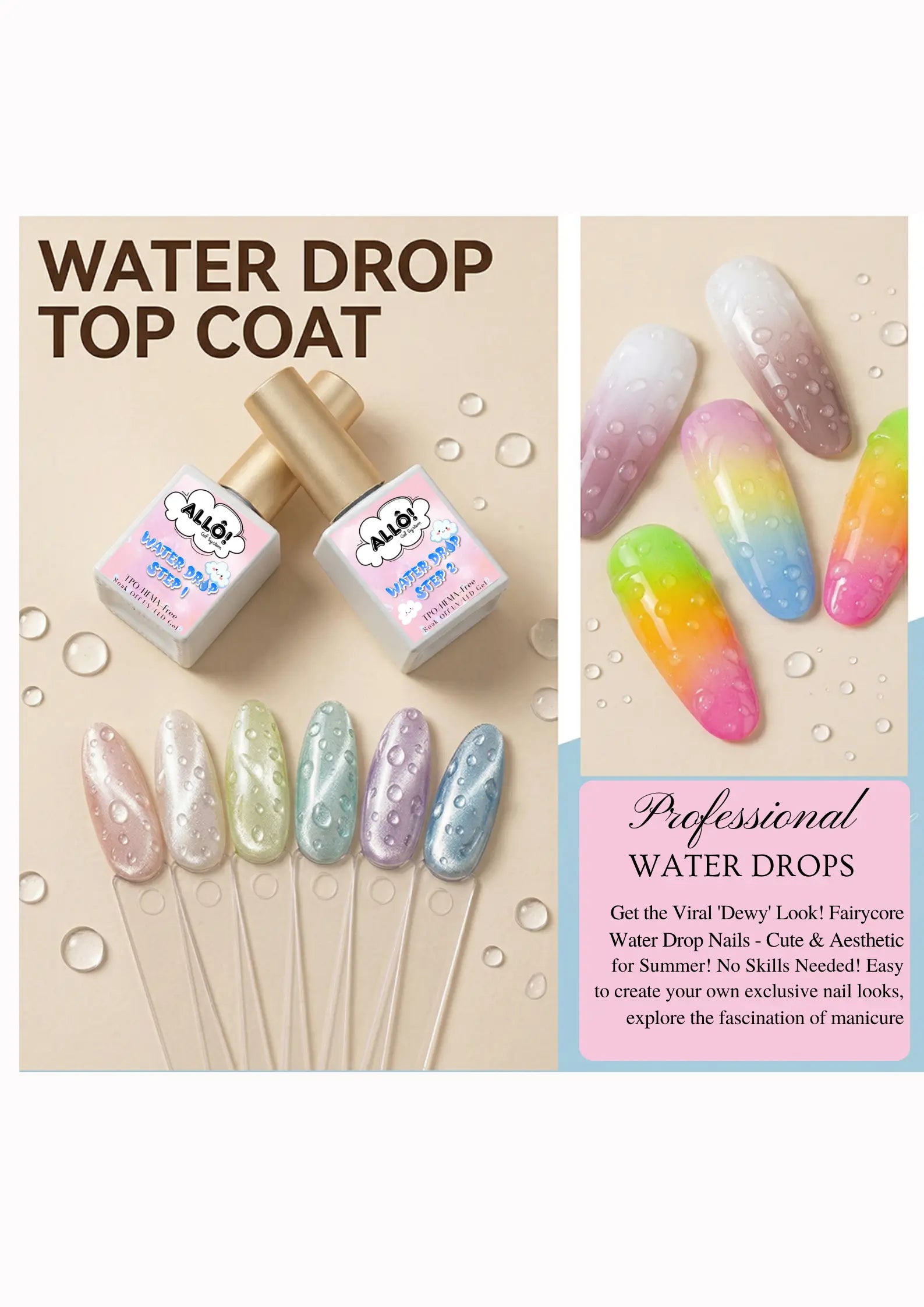ALLÔ Water Rain Drop Top Gel Design TPO/HEMA-Free Formula (Set of 2)