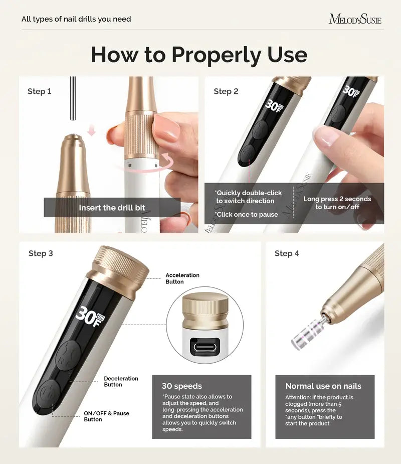 MelodySusie SM180F Pen-Shaped Rechargeable Nail Drill 30,000RPM