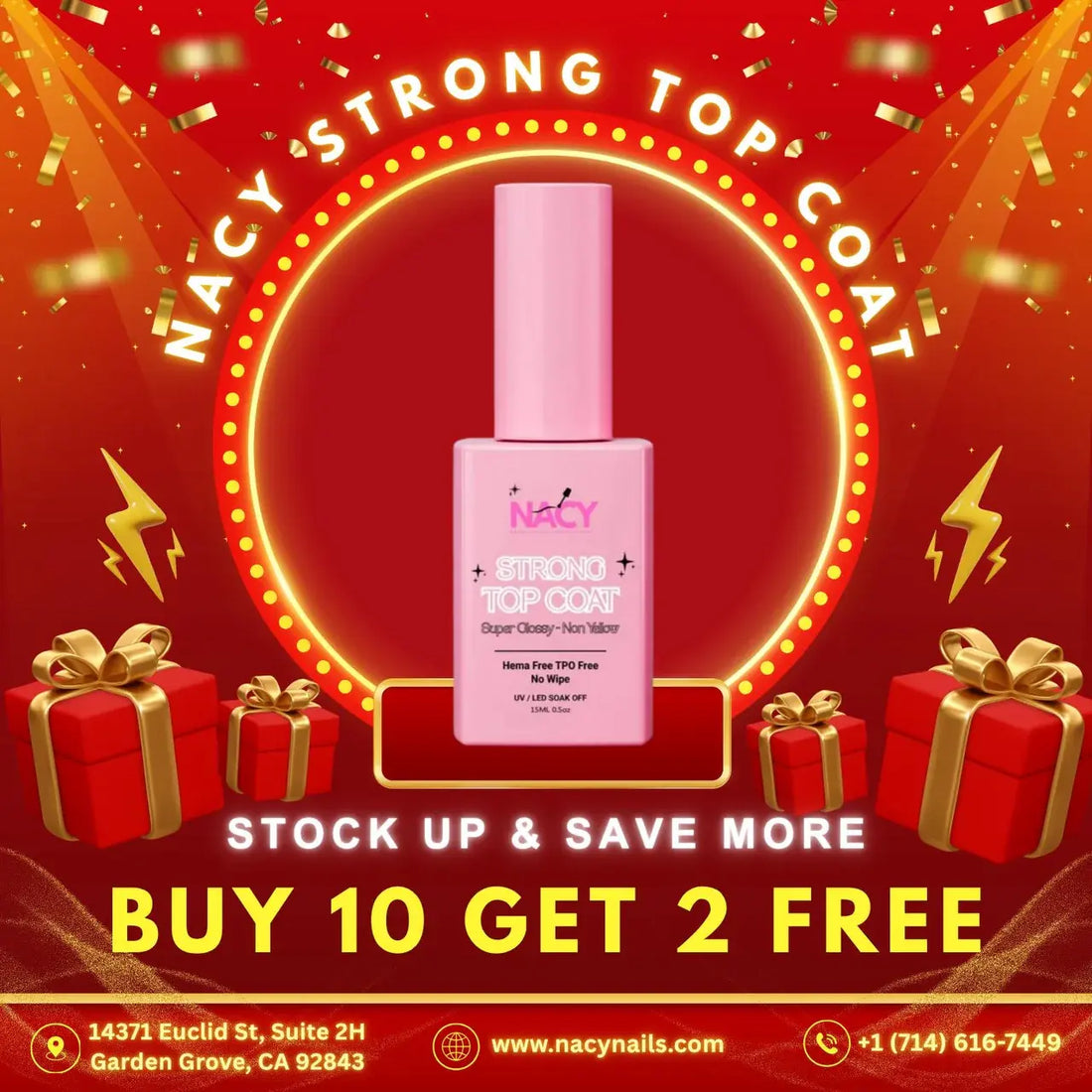 Nacy Super Shiny Strong Top Coat Non- Yellow No Wipe - Hema Free 0.5oz Nacy Super Shiny Strong Top Coat Non- Yellow No Wipe - Hema Free 0.5oz