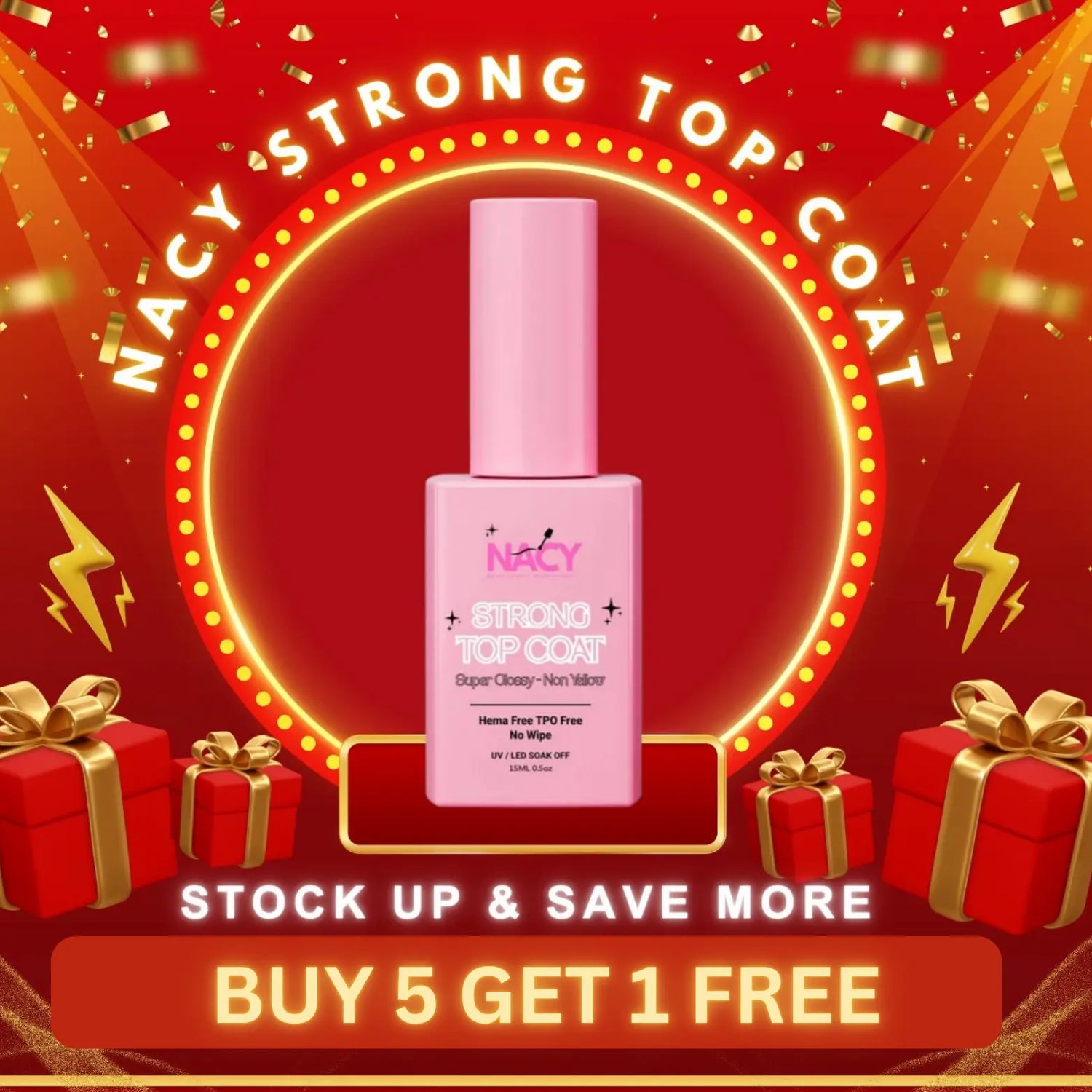 Nacy Super Shiny Strong Top Coat Non- Yellow No Wipe - Hema Free 0.5oz Nacy Super Shiny Strong Top Coat Non- Yellow No Wipe - Hema Free 0.5oz
