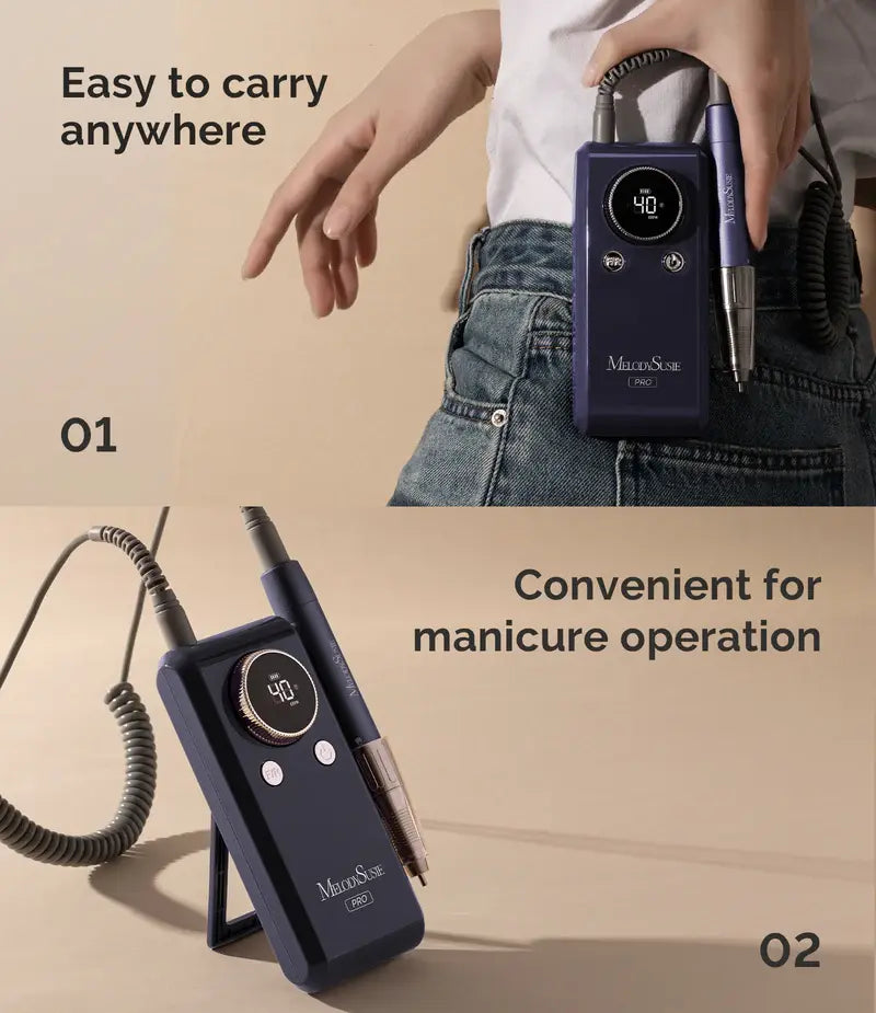 MB420G Clip-On Professional Rechargeable 2-in-1 Nail Drill with Built-In Stand 40,000RPM