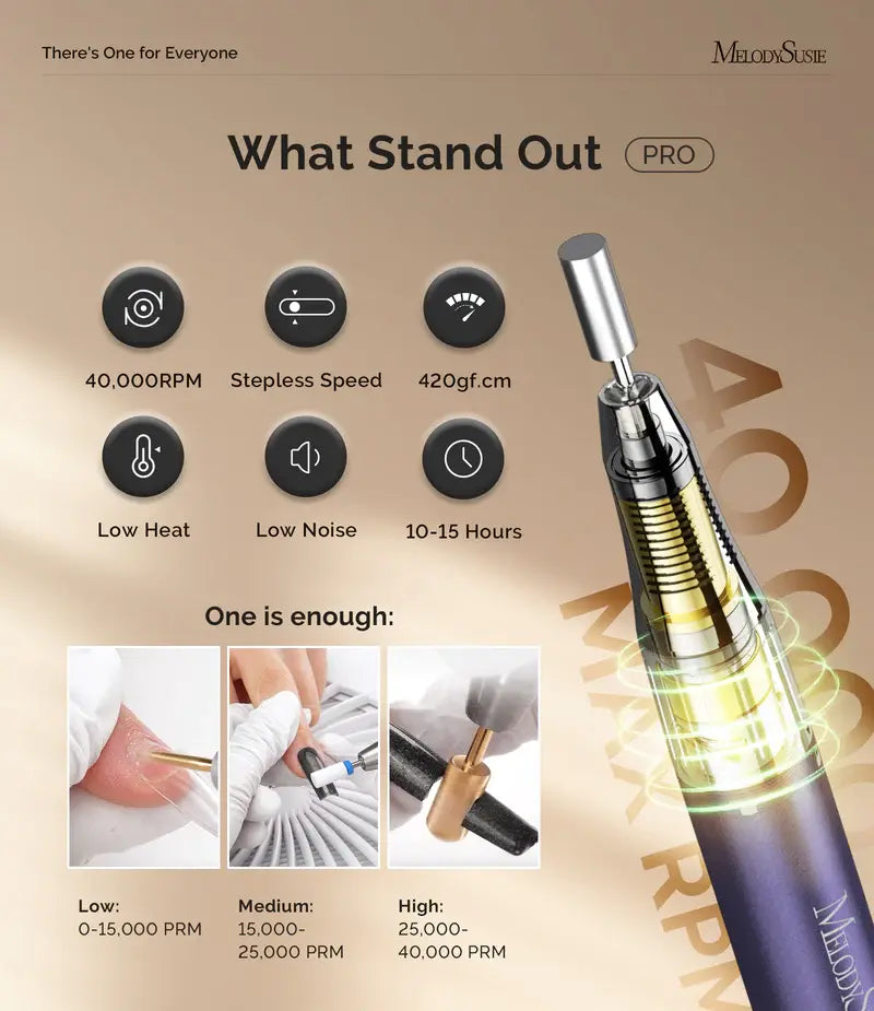 MB420G Clip-On Professional Rechargeable 2-in-1 Nail Drill with Built-In Stand 40,000RPM
