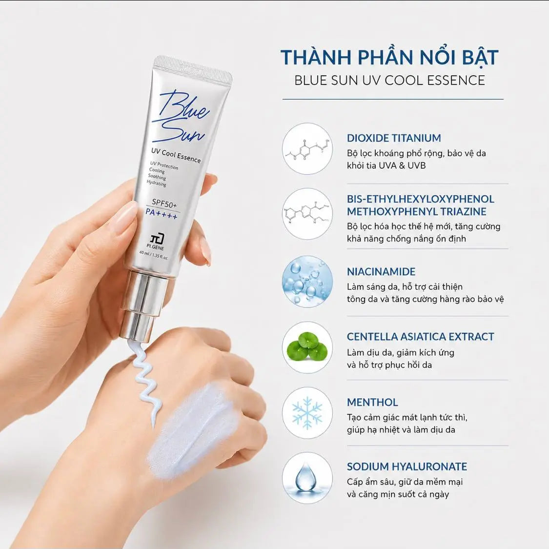 Kem Chống Nắng PI.GENE Blue Sun UV Cool Essence SPF50+ PA++++