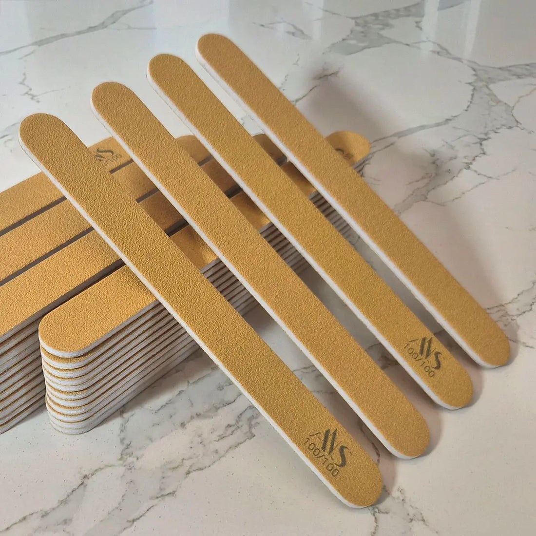 100/100 Grit Double Sided Reusable Acrylic Nail File - Gold (50 pcs)