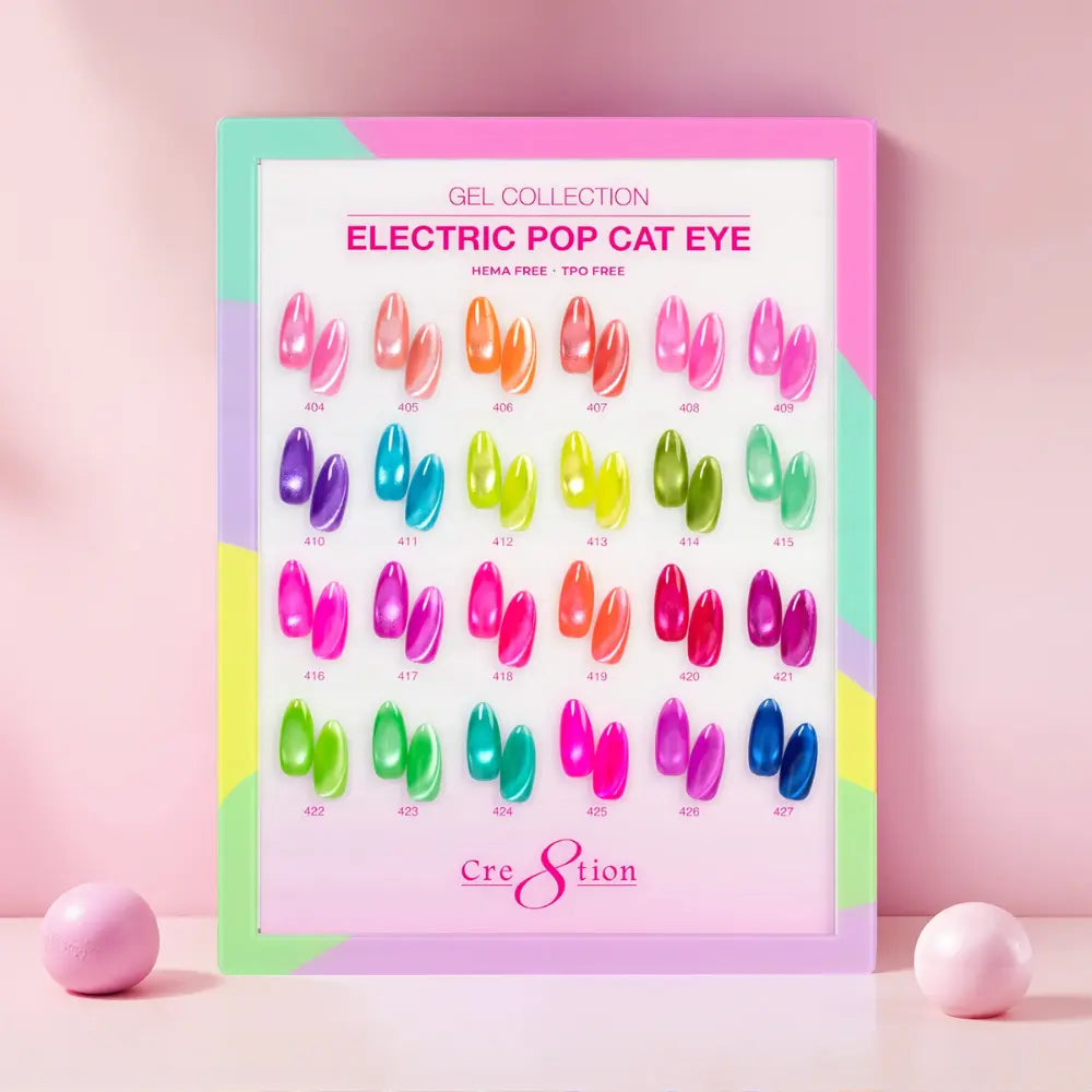 Cre8tion Electric Pop Cat Eye Gel Kit 24 Colors – Free 5 Diamond Top Coats