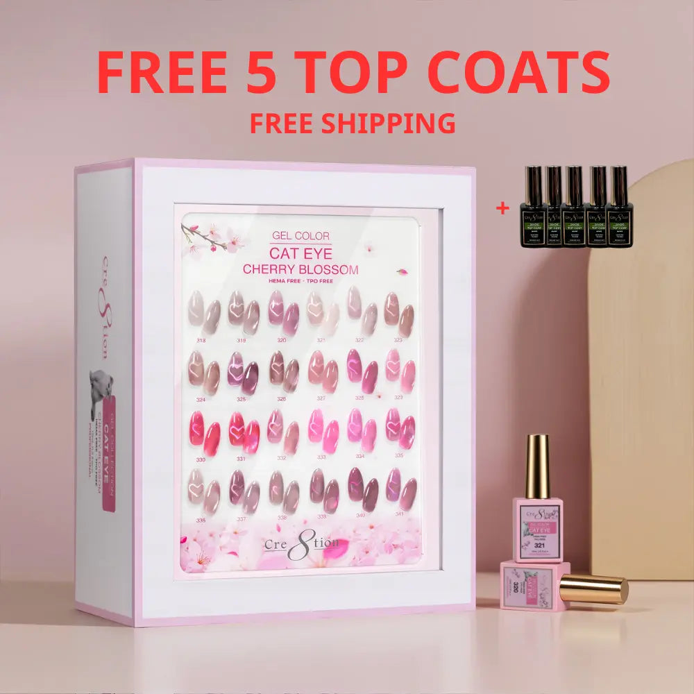 Cre8tion Cherry Blossom Cat Eye Gel Kit – 24 Colors + 5 Free Top Coats