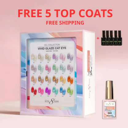 Cre8tion Vivid Glaze Cat Eye Gel Kit – 24 Colors + 5 Free Top Coats