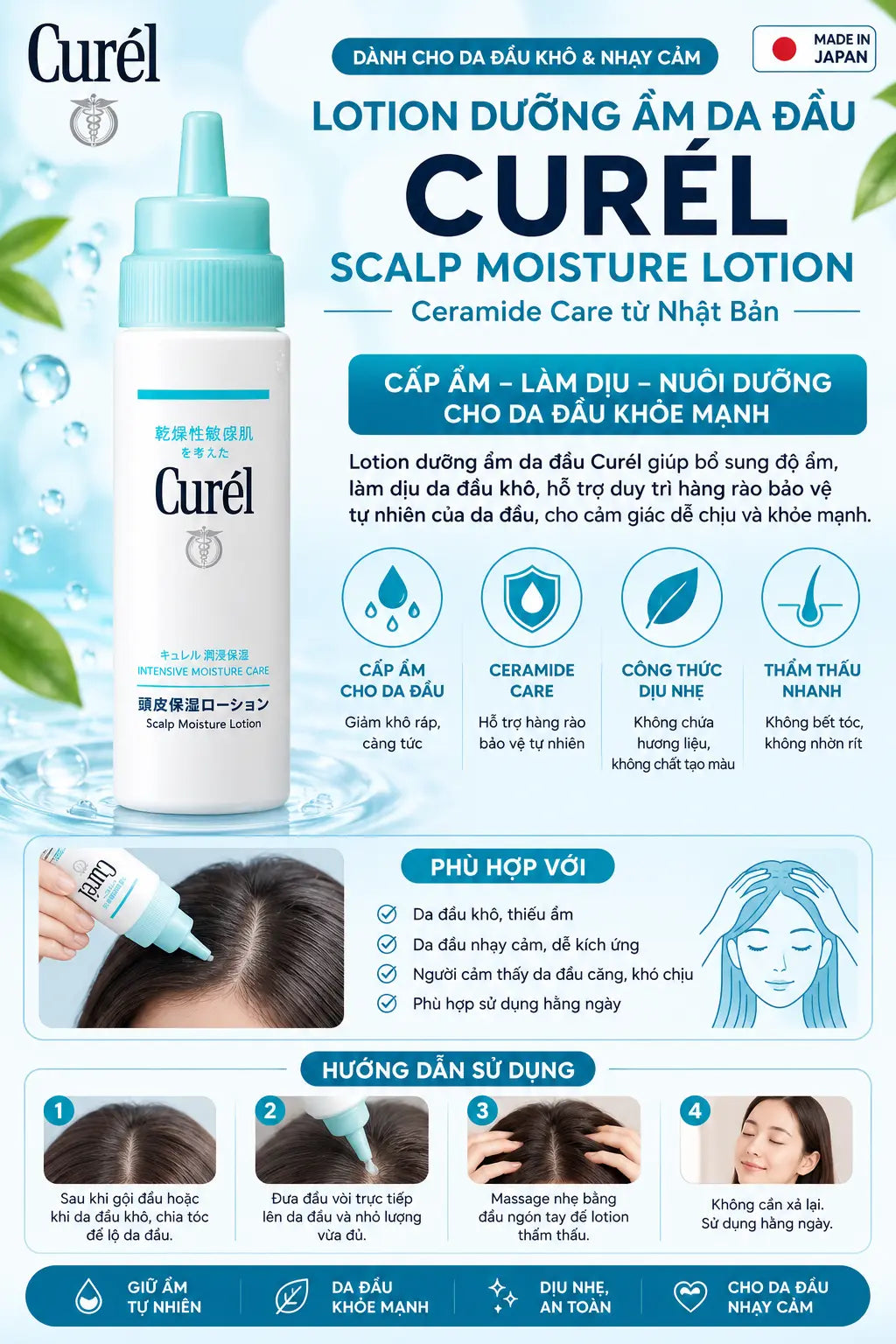 Lotion Dưỡng Ẩm Da Đầu Curél Scalp Moisture 120ml