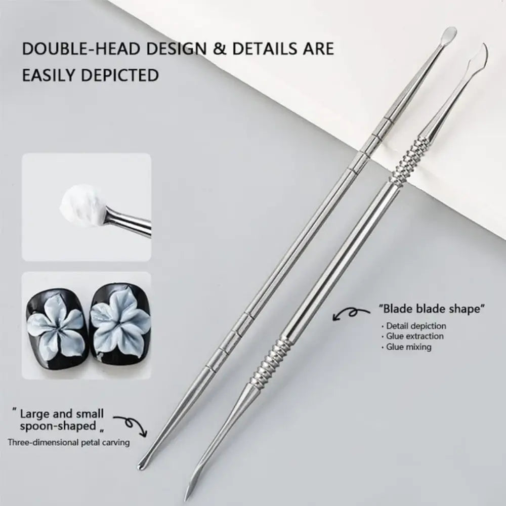 Double Headed Spoon Metal Carved Stick