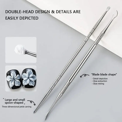 Double Headed Spoon Metal Carved Stick