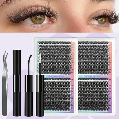 50D 60D Mega Volume Lash Clusters Kit 400PCS, D Curl False Eyelashes with Lash Glue and Applicator Tweezer