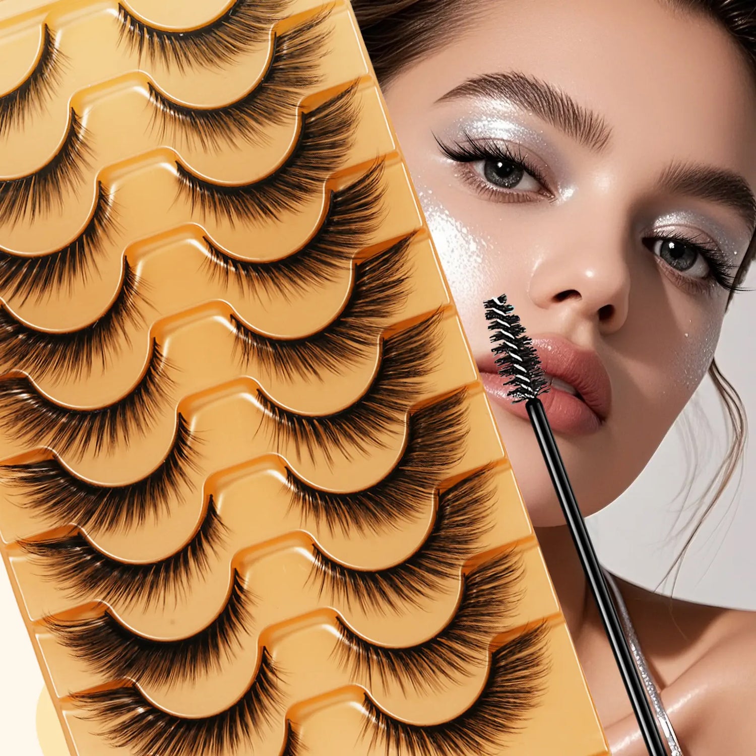 10 Pairs Fluffy and Volume False Eyelashes Set with Lash Brush