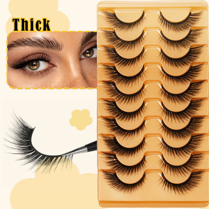 10 Pairs Fluffy and Volume False Eyelashes Set with Lash Brush