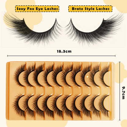 10 Pairs Fluffy and Volume False Eyelashes Set with Lash Brush