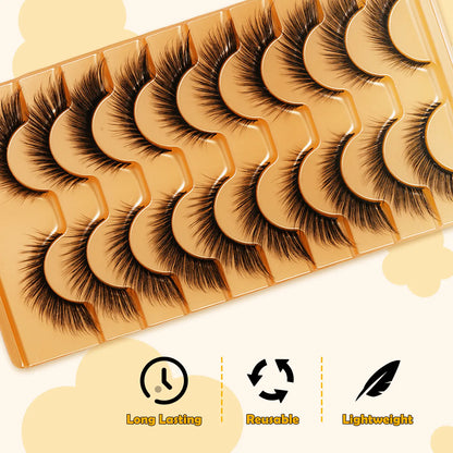 10 Pairs Fluffy and Volume False Eyelashes Set with Lash Brush
