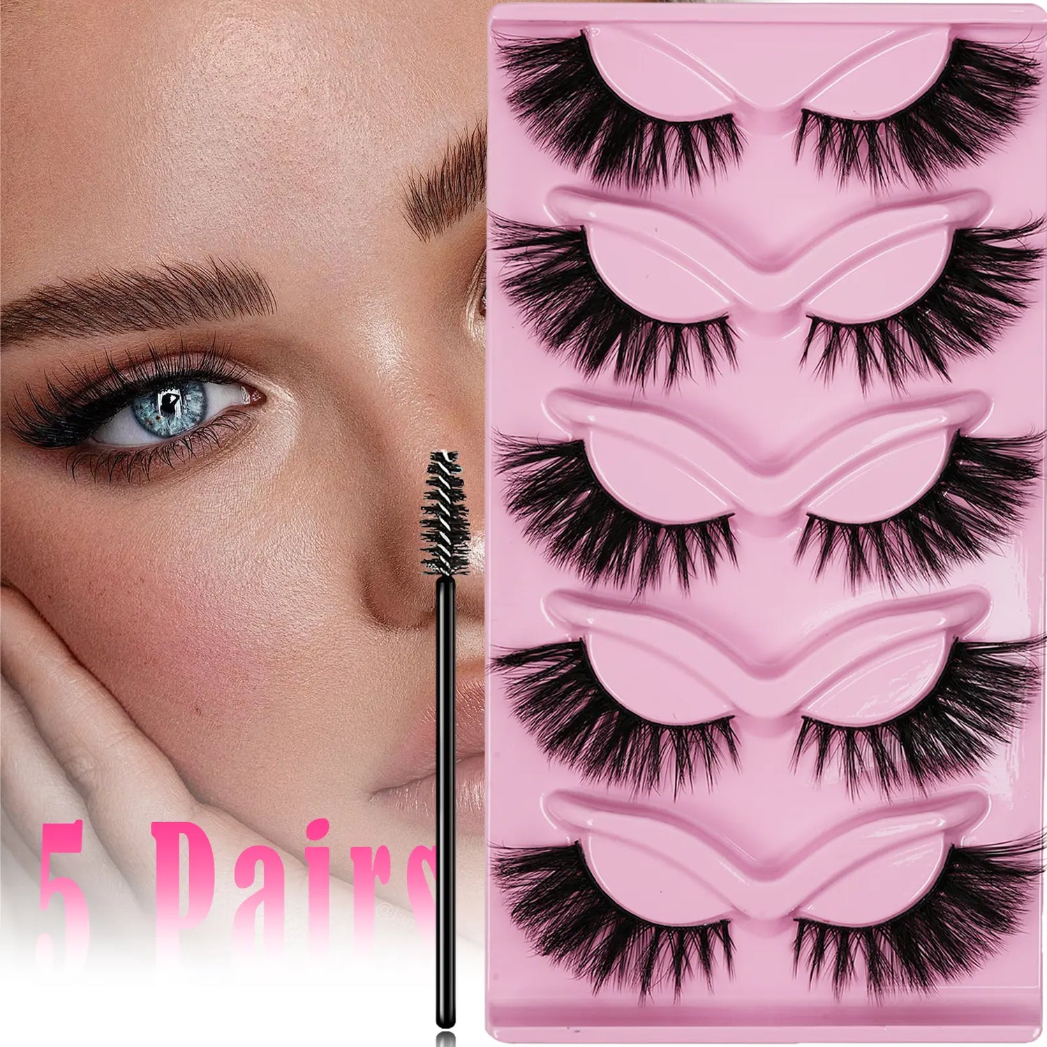 5 Pairs Fluffy Volume False Eyelashes Set with Lash Brush