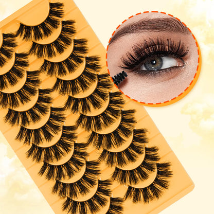 10 Pairs Fluffy and Volume False Eyelashes Set with Lash Brush