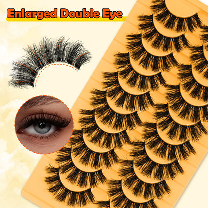 10 Pairs Fluffy and Volume False Eyelashes Set with Lash Brush