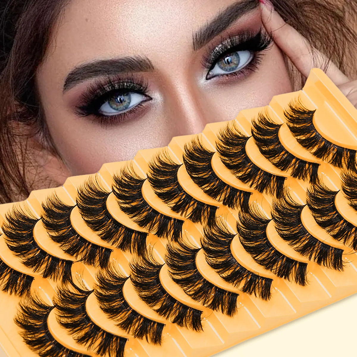 10 Pairs Fluffy and Volume False Eyelashes Set with Lash Brush