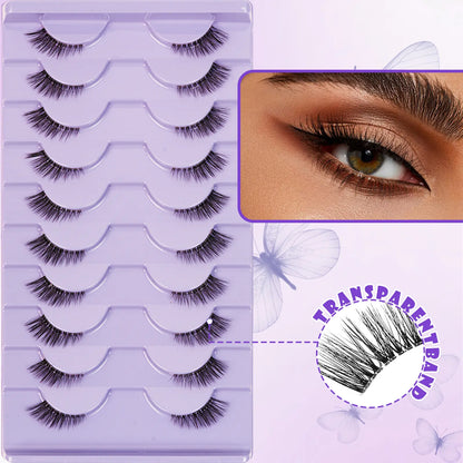 10 Pairs Natural False Eyelashes Set with Lash Brush