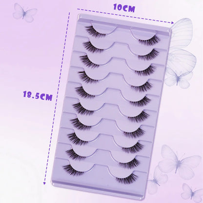 10 Pairs Natural False Eyelashes Set with Lash Brush