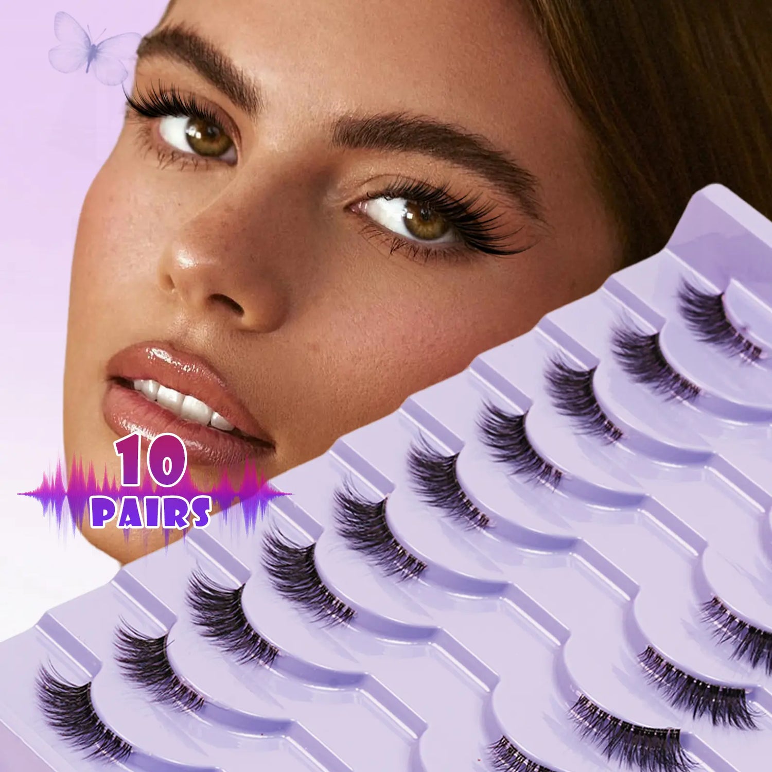 10 Pairs Natural False Eyelashes Set with Lash Brush