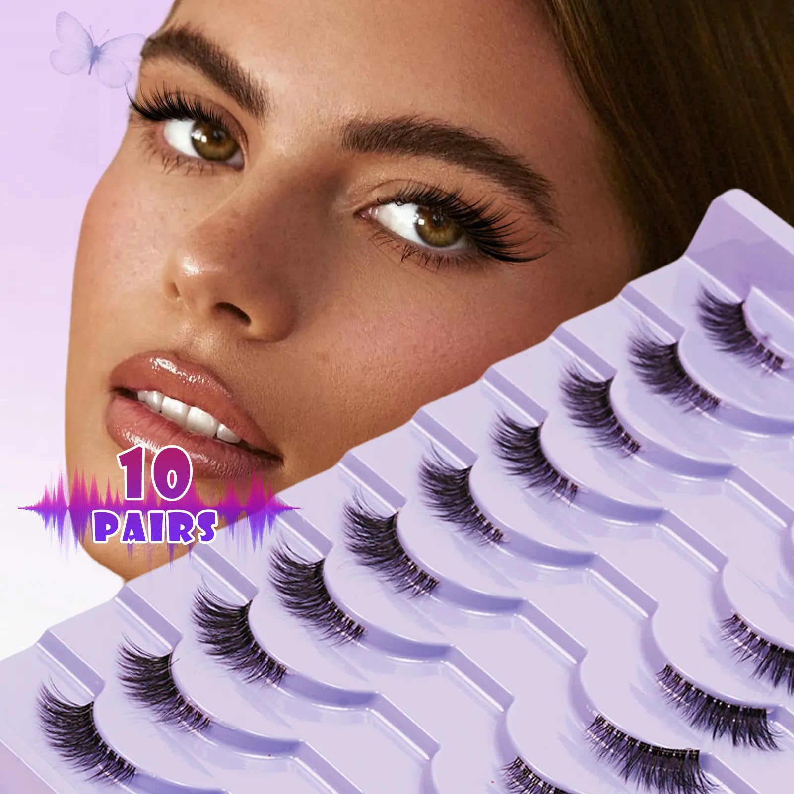 10 Pairs Natural False Eyelashes Set with Lash Brush
