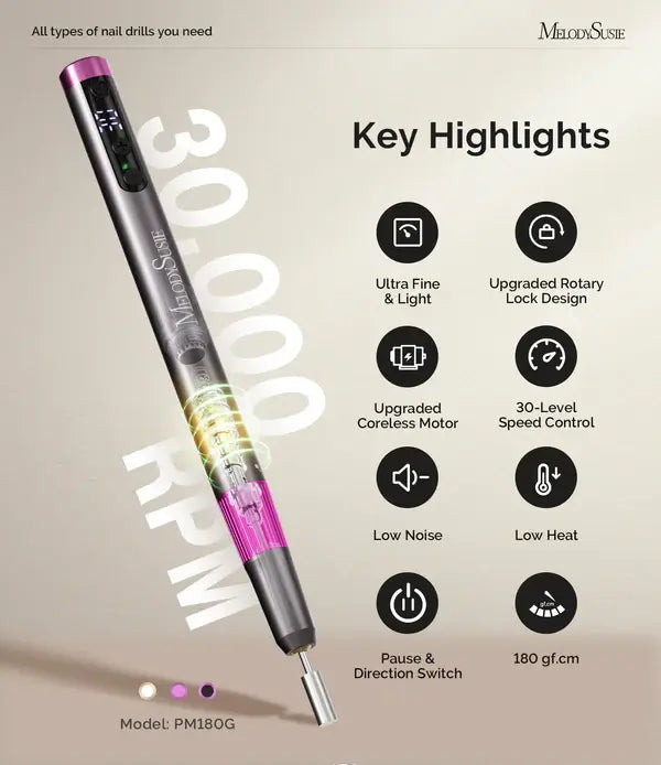 PM180G Pen-Shaped Ultra-Slim Rechargeable Nail Drill 30,000RPM