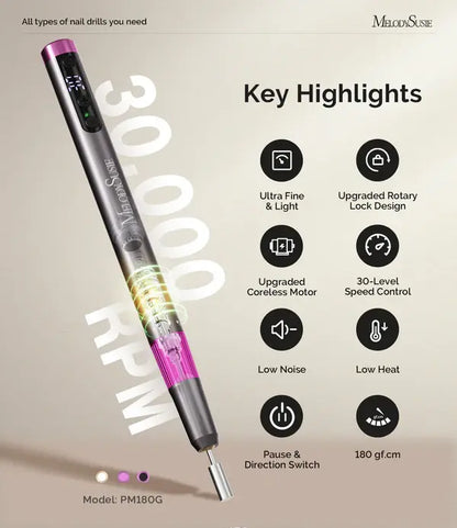 PM180G Pen-Shaped Ultra-Slim Rechargeable Nail Drill 30,000RPM