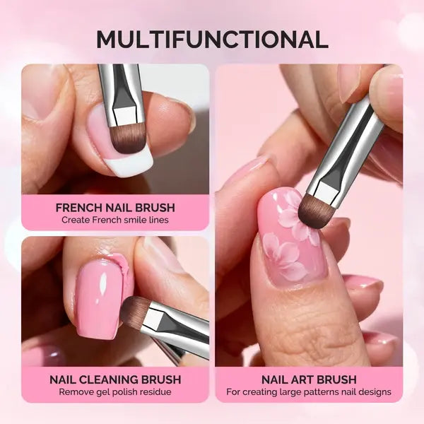 French Manicure with Rosewood Handles Nail Brush Set with Brush Holder - Sizes 
