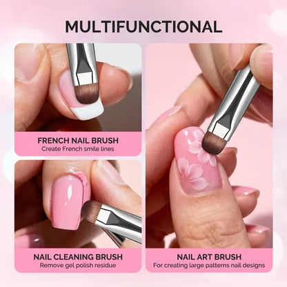 French Manicure with Rosewood Handles Nail Brush Set with Brush Holder - Sizes 