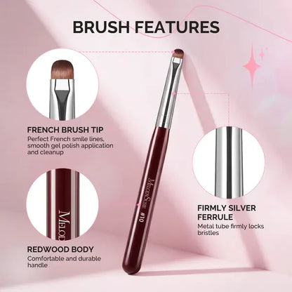 French Manicure with Rosewood Handles Nail Brush Set with Brush Holder - Sizes 