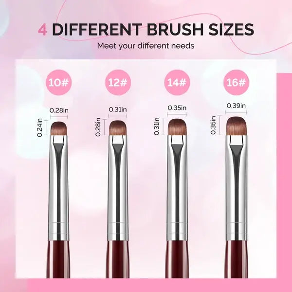 French Manicure with Rosewood Handles Nail Brush Set with Brush Holder - Sizes 