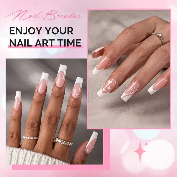 French Manicure with Rosewood Handles Nail Brush Set with Brush Holder - Sizes 