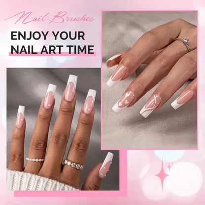 French Manicure with Rosewood Handles Nail Brush Set with Brush Holder - Sizes 