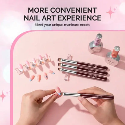 French Manicure with Rosewood Handles Nail Brush Set with Brush Holder - Sizes 